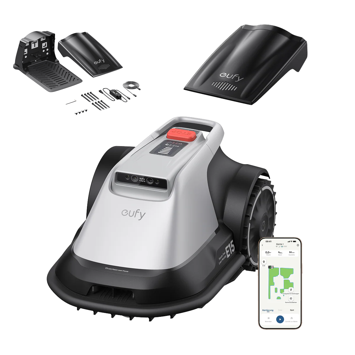 eufy Robotgrasmaaier E15 met eufy laadstation-combinatie voor robotmaaier
