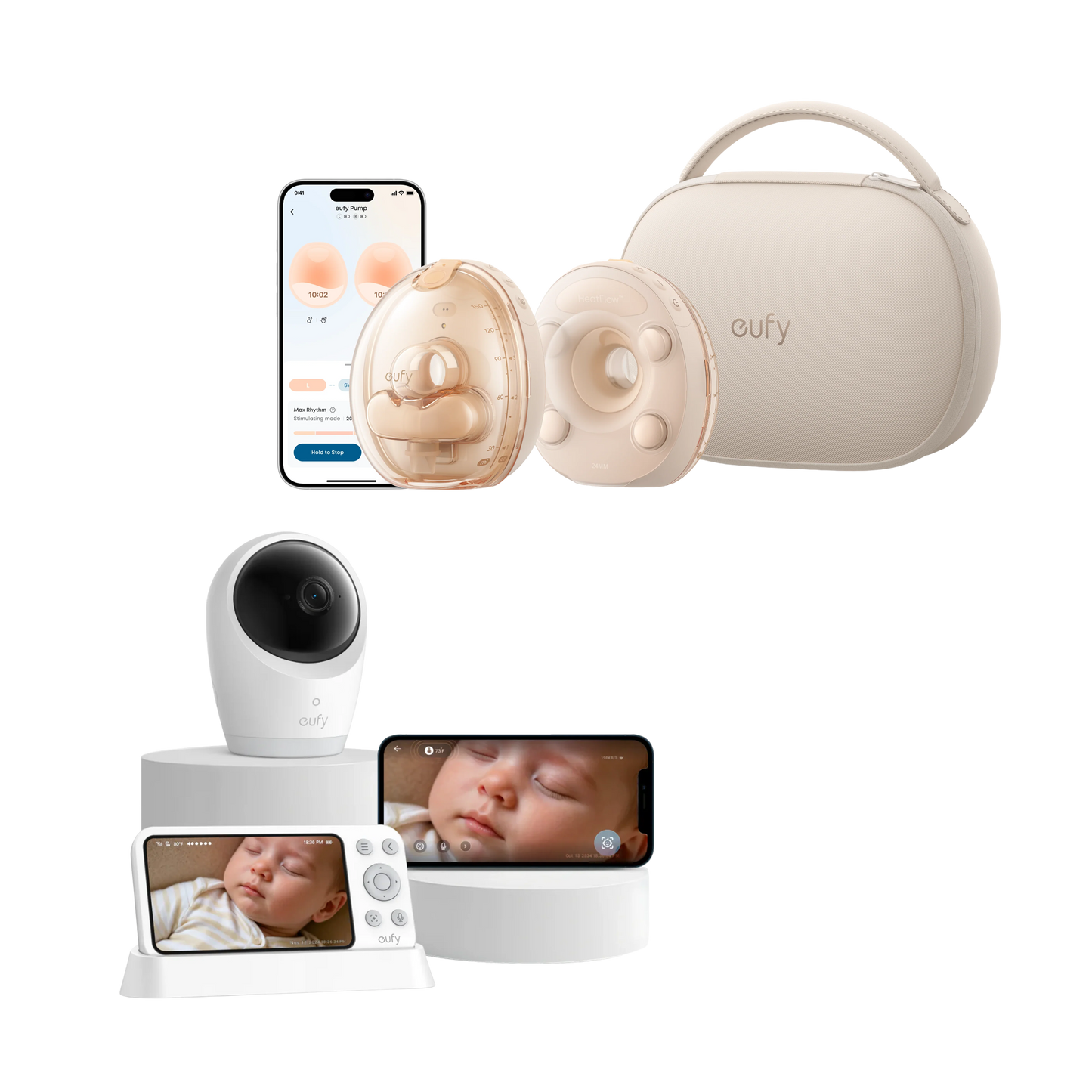 eufy Wearable Breast Pump S2 Pro met eufy Baby Monitor met camera E21, 4K